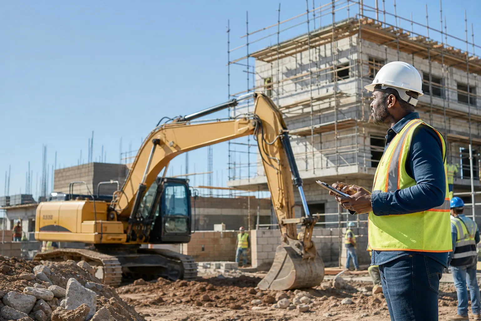 South African construction site with plant machinery — contractors all-risk insurance explained
