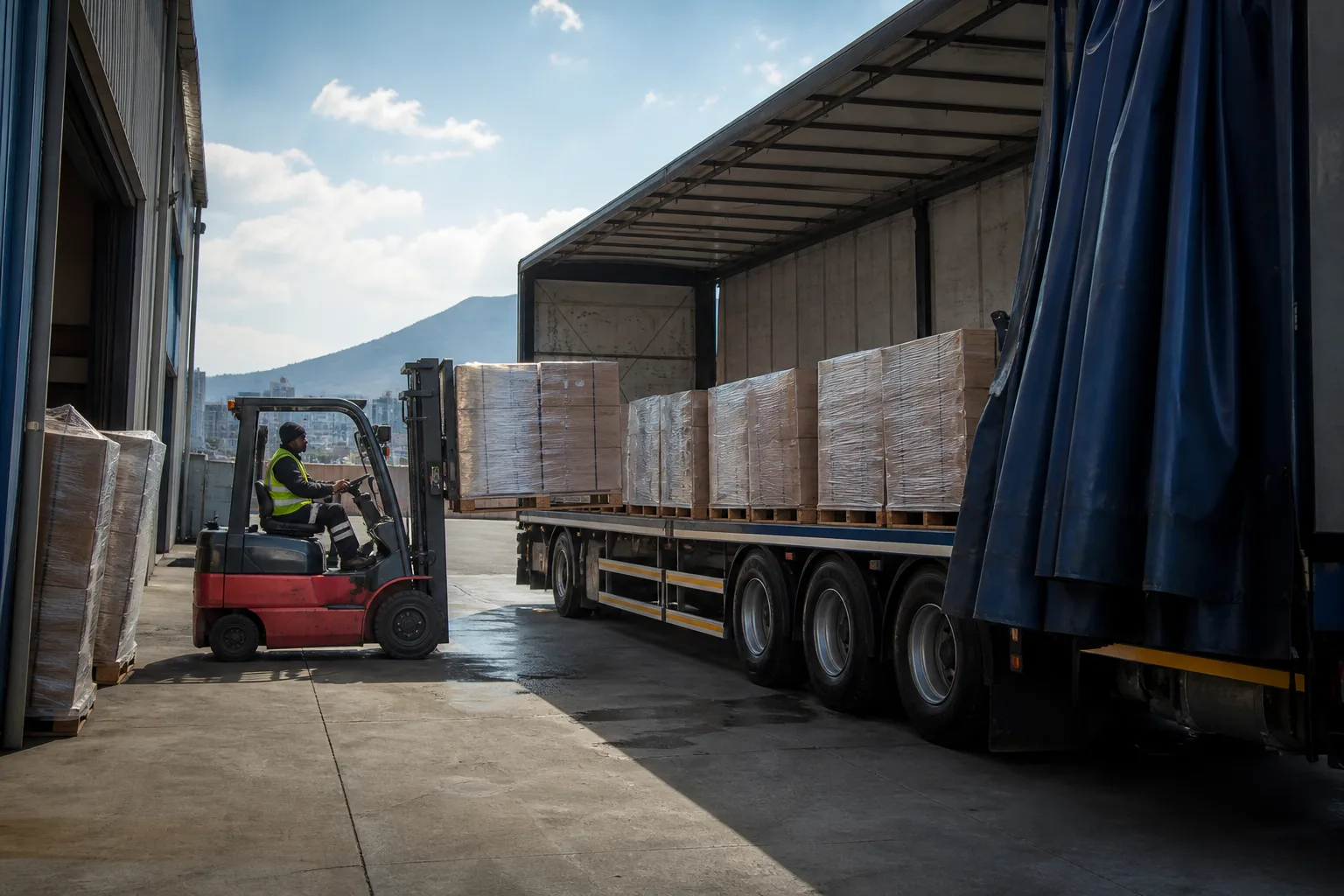 Cargo pallets loading onto a truck in a South African warehouse — goods-in-transit insurance cover explained