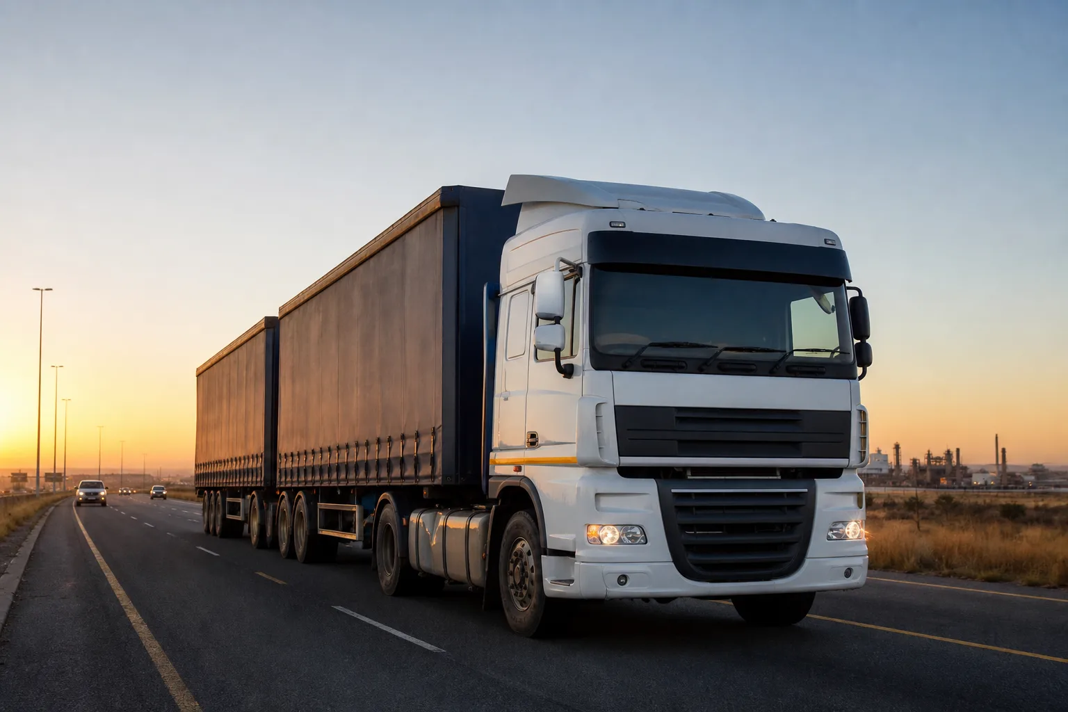 Articulated truck and trailer on an East Rand highway — heavy haulage insurance checklist for South African fleet owners