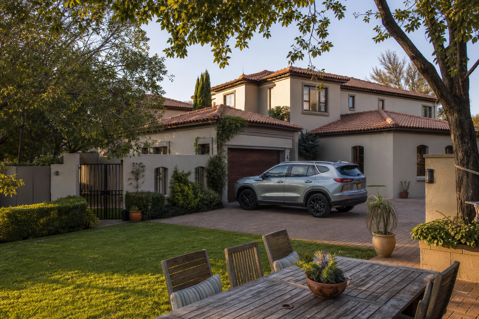 South African family home with garden, driveway and SUV — buildings, contents and personal assets for Springs and Brackenfell clients